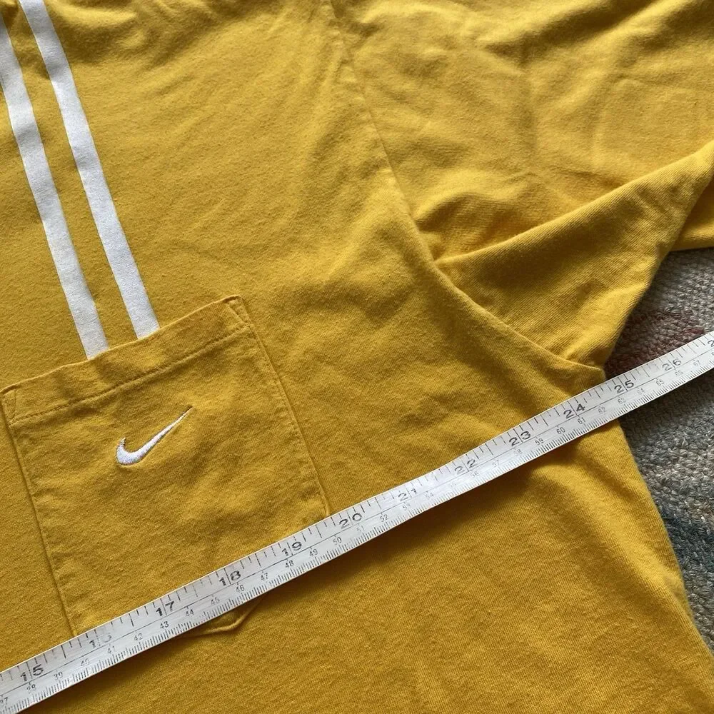 Y2K Nike Yellow Pocket T Shirt Vertical Racing Stripe Vintage XL V Neck
